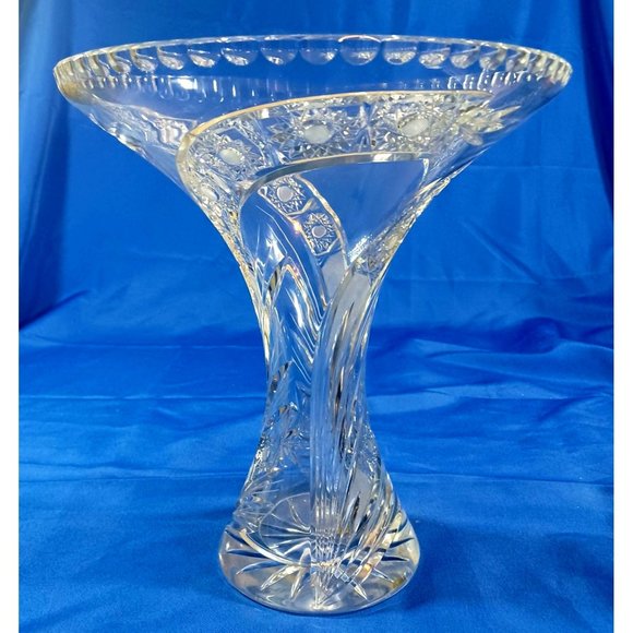 Vintage Large 12" Spiral Hand Cut Lead Crystal Glass Statement Vase - Picture 5 of 16